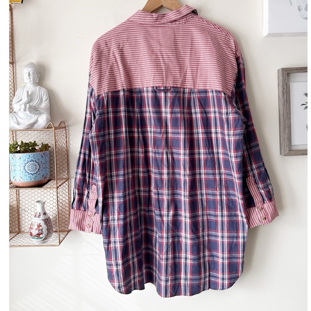 Anthropologie Flannel Boyfriend Buttondown Shirt Plaid Stripe Cotton Size Medium - Picture 8 of 13